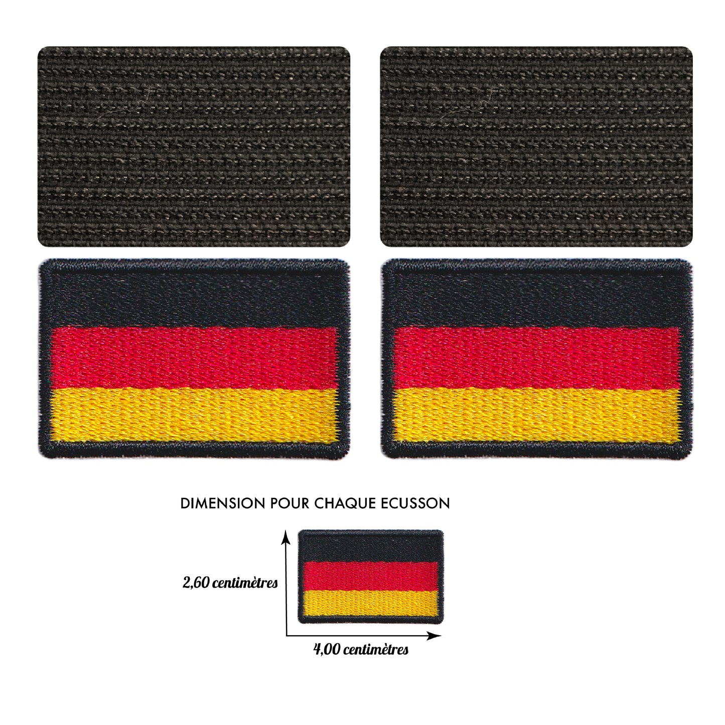 MAXIMUMPATCHES - 2 écussons, Dim: 4 cm x 2,6 cm chacun - 2 x Ecussons Patch Brodé Avec Scratch Cousu Au Dos + Carré Scratch A Coudre, Face Opposé Offerte/Drapeau Allemagne Biker Moto Militaire Backpack