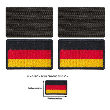 MAXIMUMPATCHES - 2 écussons, Dim: 4 cm x 2,6 cm chacun - 2 x Ecussons Patch Brodé Avec Scratch Cousu Au Dos + Carré Scratch A Coudre, Face Opposé Offerte/Drapeau Allemagne Biker Moto Militaire Backpack