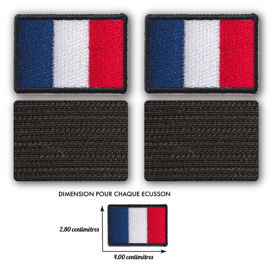 MAXIMUMPATCHES - 2 écussons, Dim: 4 cm x 2,8 cm chacun - 2 x Ecusson Patch Brodé Avec Scratch Cousu Au Dos + Carré Scratch A Coudre, Face Opposé Offerte/Drapeau France Biker Moto Militaire Backpack