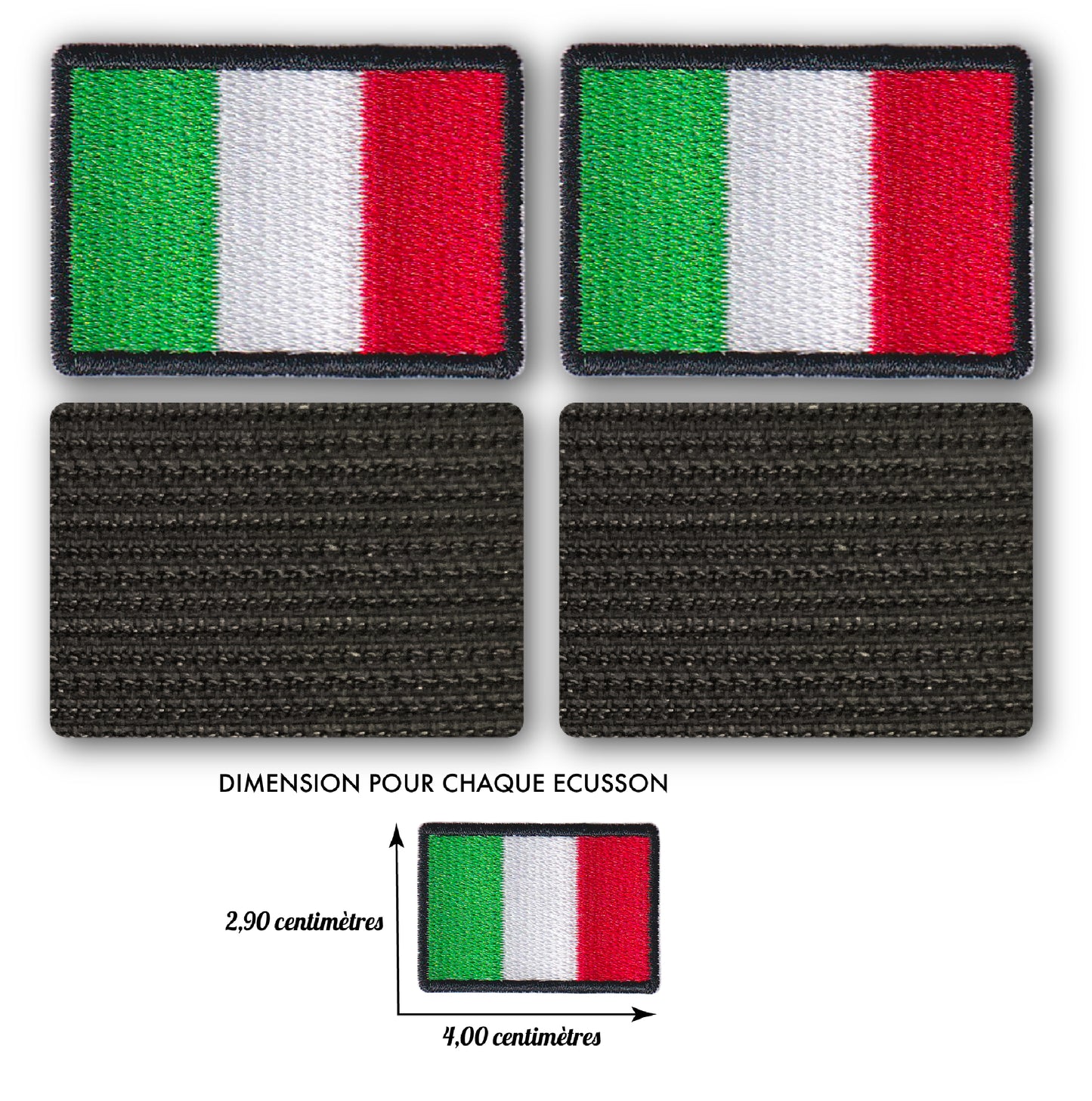 MAXIMUMPATCHES - 2 écussons, Dim: 4 cm x 2,9 cm chacun - 2 x Ecusson Patch Brodé Avec Scratch Cousu Au Dos + Carré Scratch A Coudre, Face Opposé Offerte/Drapeau Italie Biker Moto Militaire Backpack