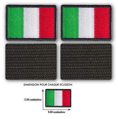 MAXIMUMPATCHES - 2 écussons, Dim: 4 cm x 2,9 cm chacun - 2 x Ecusson Patch Brodé Avec Scratch Cousu Au Dos + Carré Scratch A Coudre, Face Opposé Offerte/Drapeau Italie Biker Moto Militaire Backpack