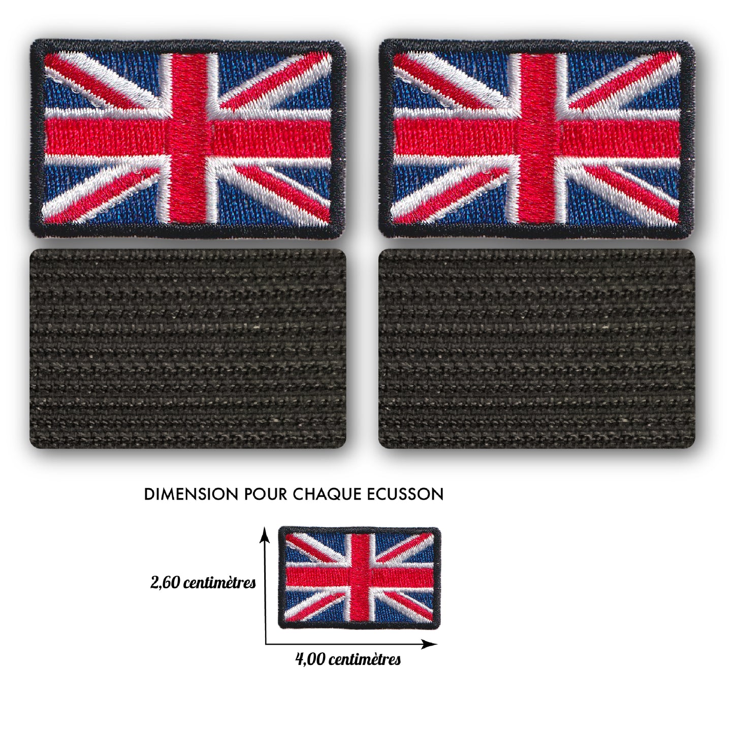 MAXIMUMPATCHES - 2 écussons, Dim: 4 cm x 2,6 cm chacun - 2 x Ecussons Patch Brodé Avec Scratch Cousu Au Dos + Carré Scratch A Coudre, Face Opposé Offerte/Drapeau Royaume-Uni Uk Biker Moto Militaire