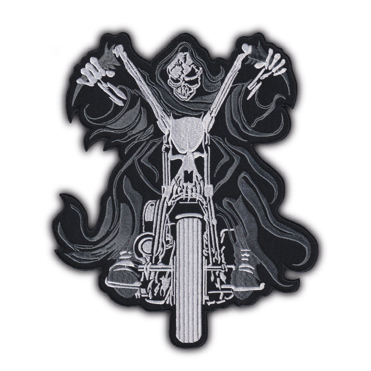 MAXIMUMPATCHES - Grand Ecusson De Dos Patch Brodé Thermocollant - Dim: 25 cm x 21,50 cm - Skull Moto Motard Biker Country Bobber Rock n Roll Rockabilly Crane