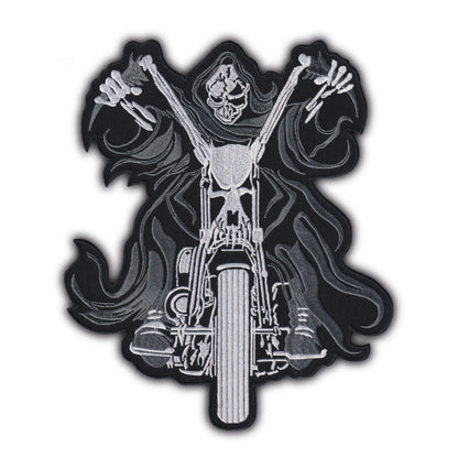 MAXIMUMPATCHES - Grand Ecusson De Dos Patch Brodé Thermocollant - Dim: 25 cm x 21,50 cm - Skull Moto Motard Biker Country Bobber Rock n Roll Rockabilly Crane