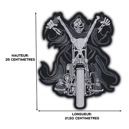 MAXIMUMPATCHES - Grand Ecusson De Dos Patch Brodé Thermocollant - Dim: 25 cm x 21,50 cm - Skull Moto Motard Biker Country Bobber Rock n Roll Rockabilly Crane