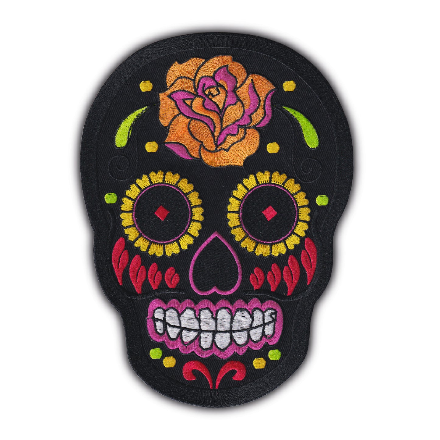 MAXIMUMPATCHES - Grand Ecusson De Dos Patch Brodé Thermocollant - Dim: 25,50 cm x 18,70 cm - Crane Calavera Mexicain Hot Rod Muscle Car Biker Trick Rock n Roll Métal Musique