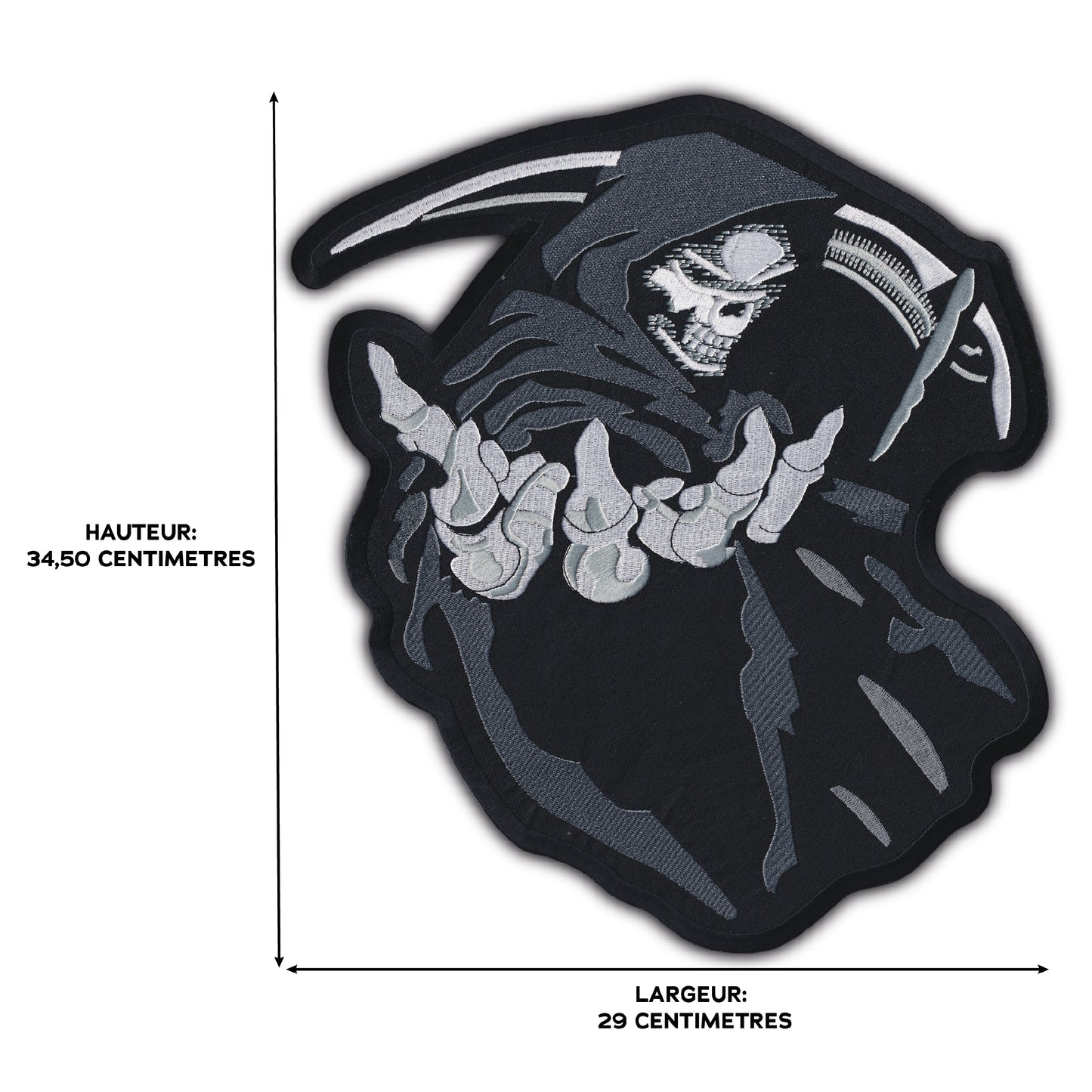 MAXIMUMPATCHES - Grand Ecusson De Dos Patch Brodé Thermocollant - Dim: 34,50 cm x 29 cm - Faucheuse Ripper Crane Skull Moto Motard Biker Kustom Trike Métal Gothique