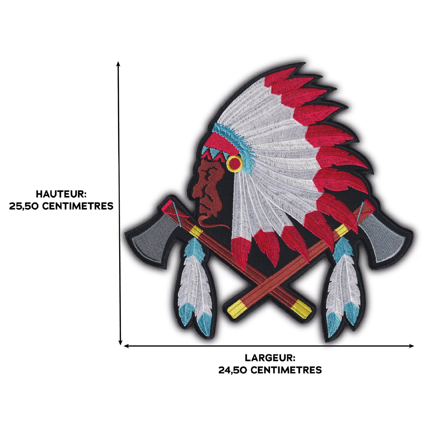 MAXIMUMPATCHES - Grand Ecusson De Dos Patch Brodé Thermocollant - Dim: 25,50 cm x 24,50 cm - Chef Indien Country Indianiste Biker Motard Trike Usa Native Américan Hache
