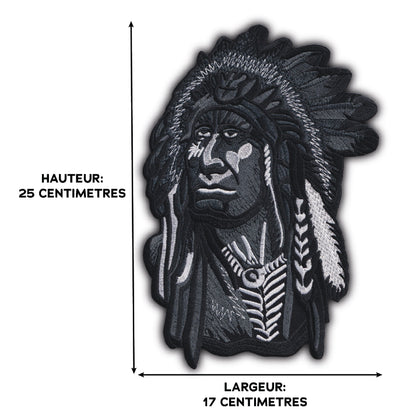 MAXIMUMPATCHES - Grand Ecusson De Dos Patch Brodé Thermocollant - Dim: 25 cm x 17 cm - Chef Indien Country Indianiste Biker Motard Trike Usa Native Américan