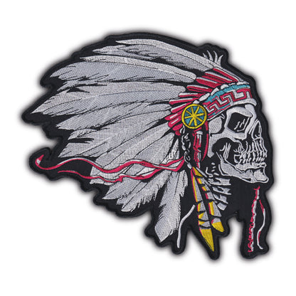 MAXIMUMPATCHES - Grand Ecusson De Dos Patch Brodé Thermocollant - Dim: 23 cm x 15 cm - Skull Chef Indien Country Indianiste Biker Motard Trike Usa Native Américan