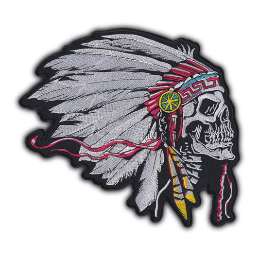 MAXIMUMPATCHES - Grand Ecusson De Dos Patch Brodé Thermocollant - Dim: 23 cm x 15 cm - Skull Chef Indien Country Indianiste Biker Motard Trike Usa Native Américan