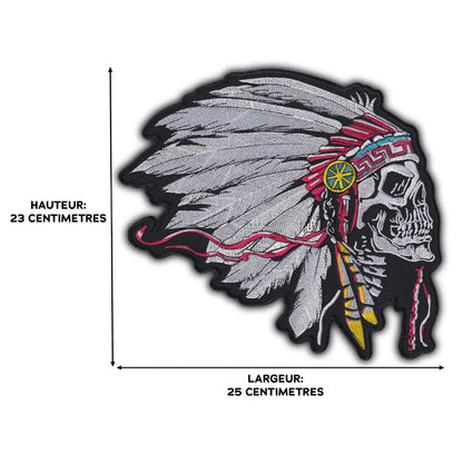 MAXIMUMPATCHES - Grand Ecusson De Dos Patch Brodé Thermocollant - Dim: 23 cm x 15 cm - Skull Chef Indien Country Indianiste Biker Motard Trike Usa Native Américan