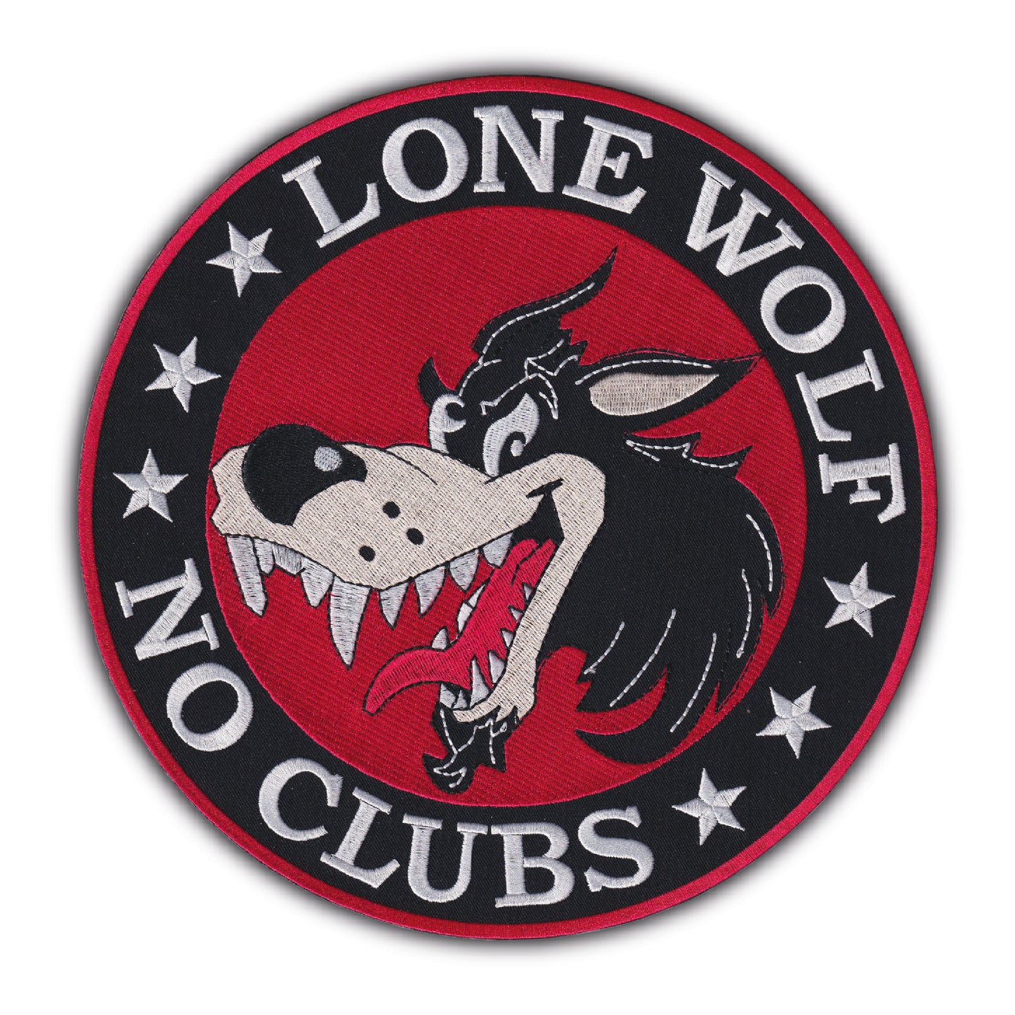 MAXIMUMPATCHES - Grand Ecusson De Dos Patch Brodé Thermocollant - Dim: 25,50 cm x 25,50 cm - Lone Wolf No Club Biker Moto Motard Trike