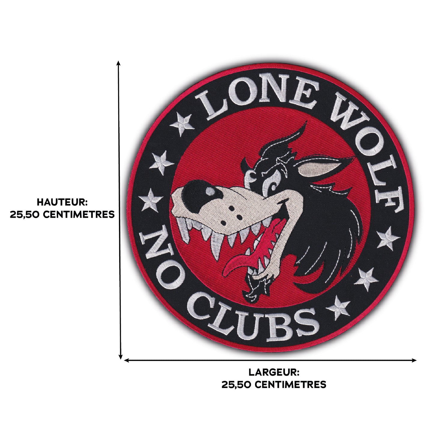 MAXIMUMPATCHES - Grand Ecusson De Dos Patch Brodé Thermocollant - Dim: 25,50 cm x 25,50 cm - Lone Wolf No Club Biker Moto Motard Trike