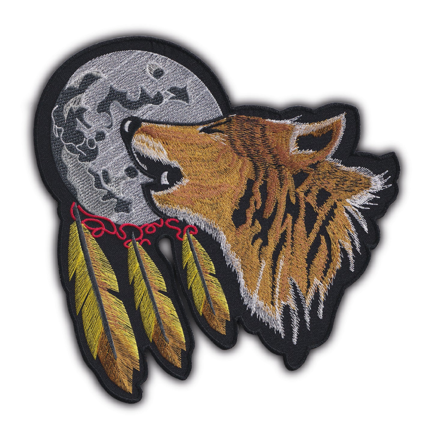 MAXIMUMPATCHES - Grand Ecusson De Dos Patch Brodé Thermocollant - Dim: 24 cm x 24,50 cm - Loup Lune Attrape Rêve Country Biker Moto Motard Trike