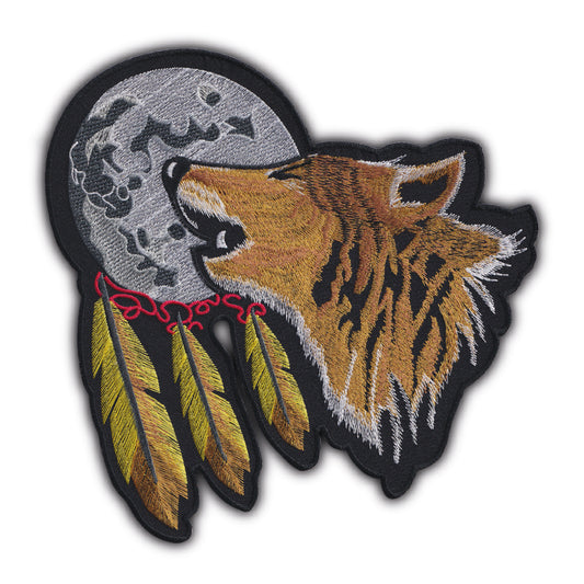 MAXIMUMPATCHES - Grand Ecusson De Dos Patch Brodé Thermocollant - Dim: 24 cm x 24,50 cm - Loup Lune Attrape Rêve Country Biker Moto Motard Trike