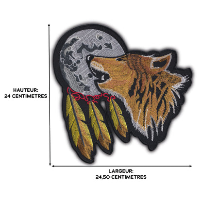 MAXIMUMPATCHES - Grand Ecusson De Dos Patch Brodé Thermocollant - Dim: 24 cm x 24,50 cm - Loup Lune Attrape Rêve Country Biker Moto Motard Trike
