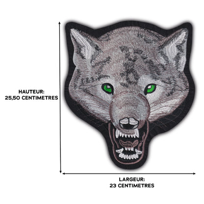 MAXIMUMPATCHES - Grand Ecusson De Dos Patch Brodé Thermocollant - Dim: 25,50 cm x 23 cm - Loup Moto Motard Biker Country Bobber Rock n Roll Rockabilly Crane