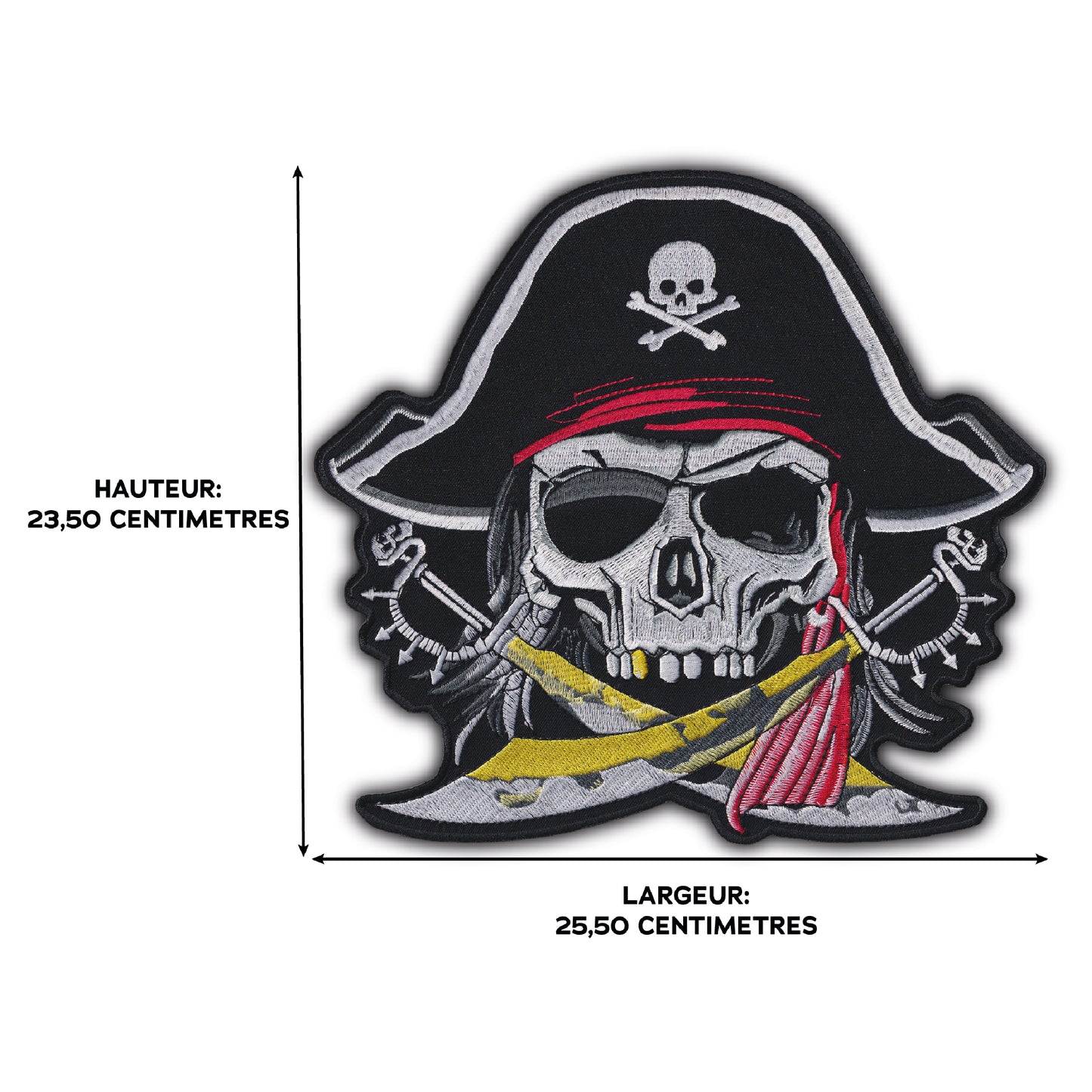 MAXIMUMPATCHES - Grand Ecusson De Dos Patch Brodé Thermocollant - Dim: 23,50 cm x 25,50 cm - Skull Pirate Moto Motard Biker Country Bobber Rock n Roll Rockabilly Crane