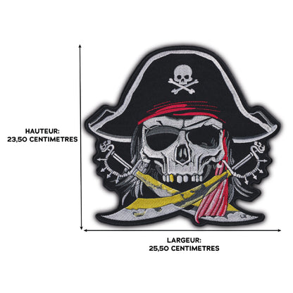 MAXIMUMPATCHES - Grand Ecusson De Dos Patch Brodé Thermocollant - Dim: 23,50 cm x 25,50 cm - Skull Pirate Moto Motard Biker Country Bobber Rock n Roll Rockabilly Crane