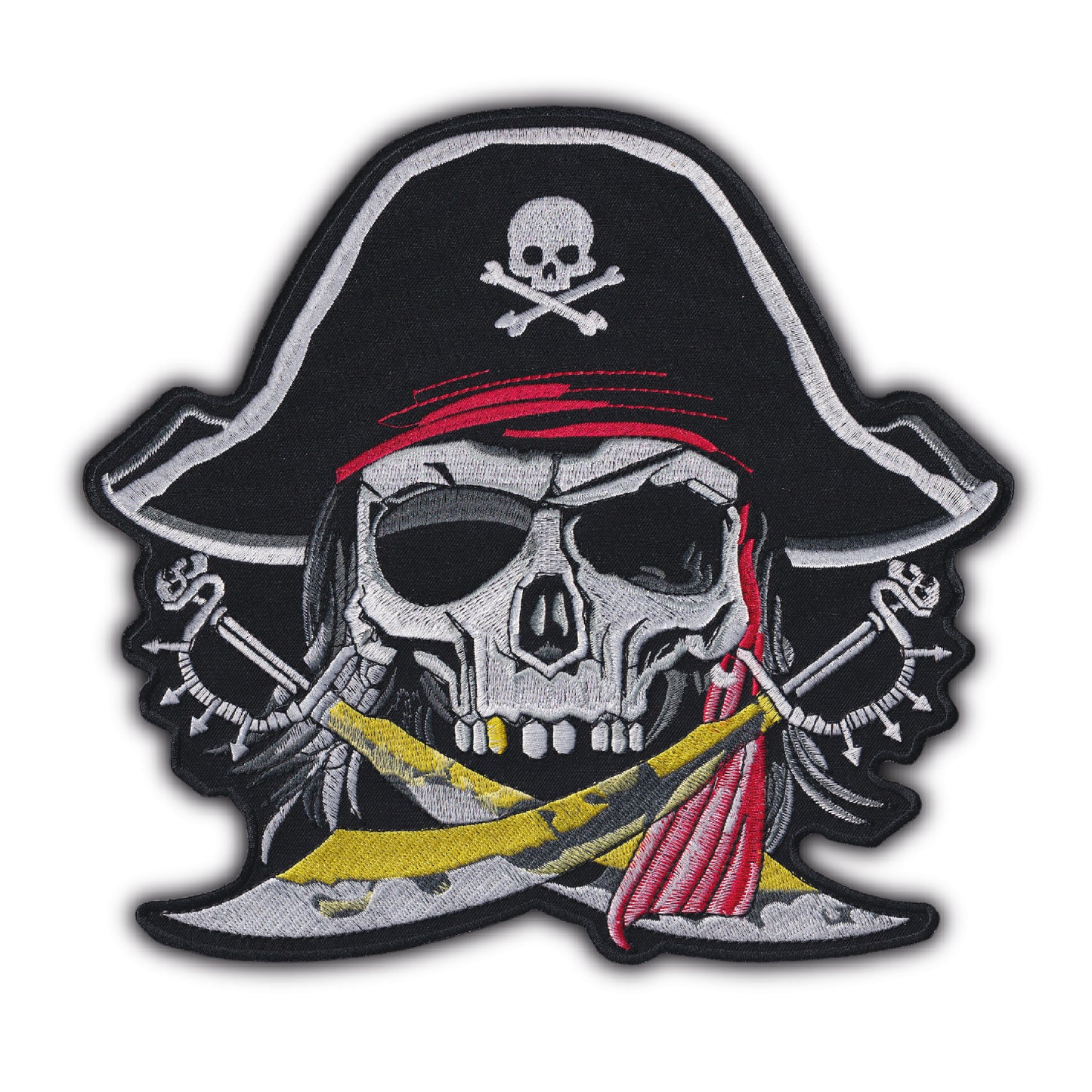 MAXIMUMPATCHES - Grand Ecusson De Dos Patch Brodé Thermocollant - Dim: 23,50 cm x 25,50 cm - Skull Pirate Moto Motard Biker Country Bobber Rock n Roll Rockabilly Crane