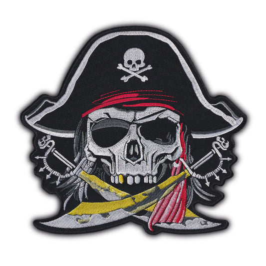 MAXIMUMPATCHES - Grand Ecusson De Dos Patch Brodé Thermocollant - Dim: 23,50 cm x 25,50 cm - Skull Pirate Moto Motard Biker Country Bobber Rock n Roll Rockabilly Crane