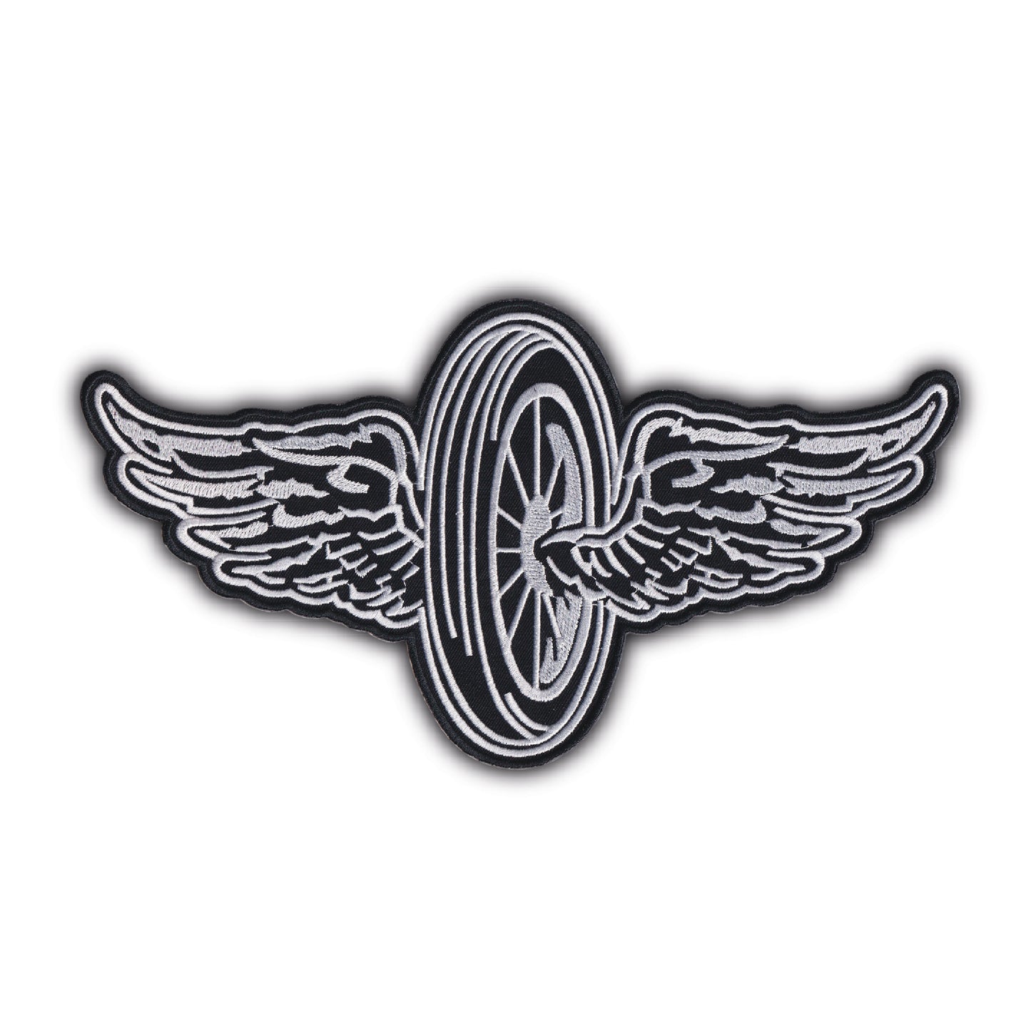 MAXIMUMPATCHES - Grand Ecusson De Dos Patch Brodé Thermocollant - Dim: 13,50 cm x 25,50 cm - Roue Ailes Skull Moto Motard Biker Country Bobber Rock n Roll Rockabilly