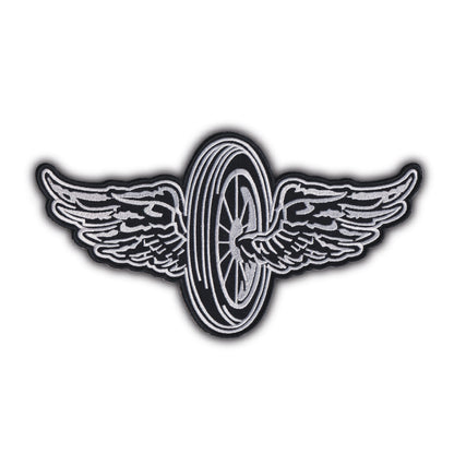 MAXIMUMPATCHES - Grand Ecusson De Dos Patch Brodé Thermocollant - Dim: 13,50 cm x 25,50 cm - Roue Ailes Skull Moto Motard Biker Country Bobber Rock n Roll Rockabilly