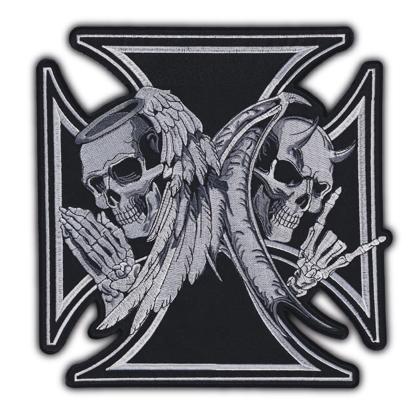 MAXIMUMPATCHES - Grand Ecusson De Dos Patch Brodé Thermocollant - Dim: 29 cm x 29 cm - Croix Ange Diable Skull Moto Motard Biker Country Bobber Rock n Roll Rockabilly Crane
