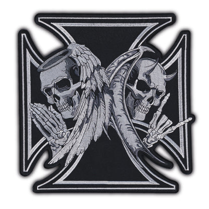 MAXIMUMPATCHES - Grand Ecusson De Dos Patch Brodé Thermocollant - Dim: 29 cm x 29 cm - Croix Ange Diable Skull Moto Motard Biker Country Bobber Rock n Roll Rockabilly Crane