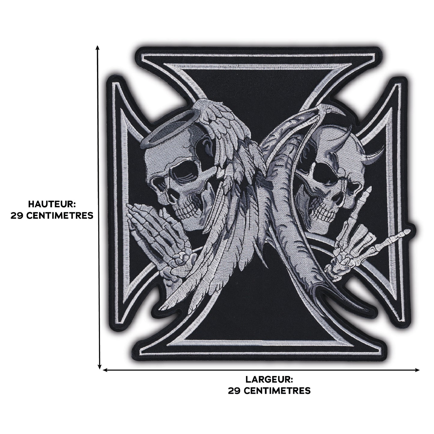 MAXIMUMPATCHES - Grand Ecusson De Dos Patch Brodé Thermocollant - Dim: 29 cm x 29 cm - Croix Ange Diable Skull Moto Motard Biker Country Bobber Rock n Roll Rockabilly Crane