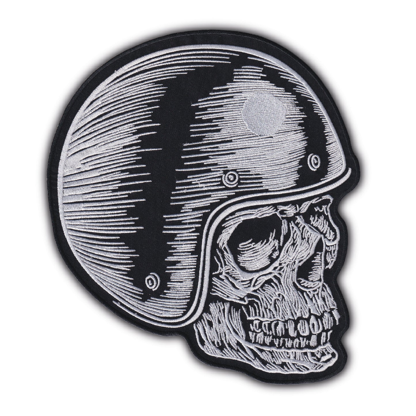 MAXIMUMPATCHES - Grand Ecusson De Dos Patch Brodé Thermocollant - Dim: 25,50 cm x 22,50 cm - Skull Moto Motard Biker Country Bobber Rock n Roll Rockabilly Crane Casque Café Racer