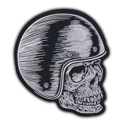MAXIMUMPATCHES - Grand Ecusson De Dos Patch Brodé Thermocollant - Dim: 25,50 cm x 22,50 cm - Skull Moto Motard Biker Country Bobber Rock n Roll Rockabilly Crane Casque Café Racer
