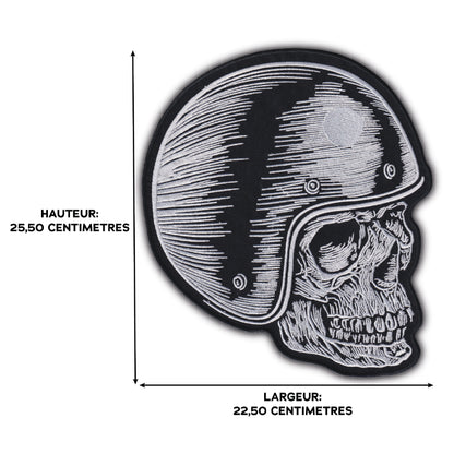 MAXIMUMPATCHES - Grand Ecusson De Dos Patch Brodé Thermocollant - Dim: 25,50 cm x 22,50 cm - Skull Moto Motard Biker Country Bobber Rock n Roll Rockabilly Crane Casque Café Racer
