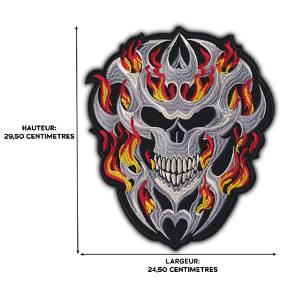 MAXIMUMPATCHES - Grand Ecusson De Dos Patch Brodé Thermocollant - Dim: 29,50 cm x 24,50 cm - Skull Moto Motard Biker Country Bobber Rock n Roll Rockabilly Crane Café Racer