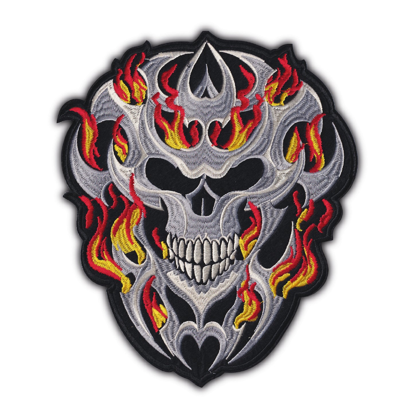 MAXIMUMPATCHES - Grand Ecusson De Dos Patch Brodé Thermocollant - Dim: 29,50 cm x 24,50 cm - Skull Moto Motard Biker Country Bobber Rock n Roll Rockabilly Crane Café Racer