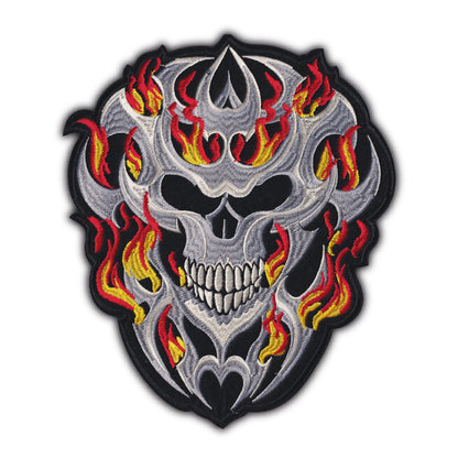 MAXIMUMPATCHES - Grand Ecusson De Dos Patch Brodé Thermocollant - Dim: 29,50 cm x 24,50 cm - Skull Moto Motard Biker Country Bobber Rock n Roll Rockabilly Crane Café Racer