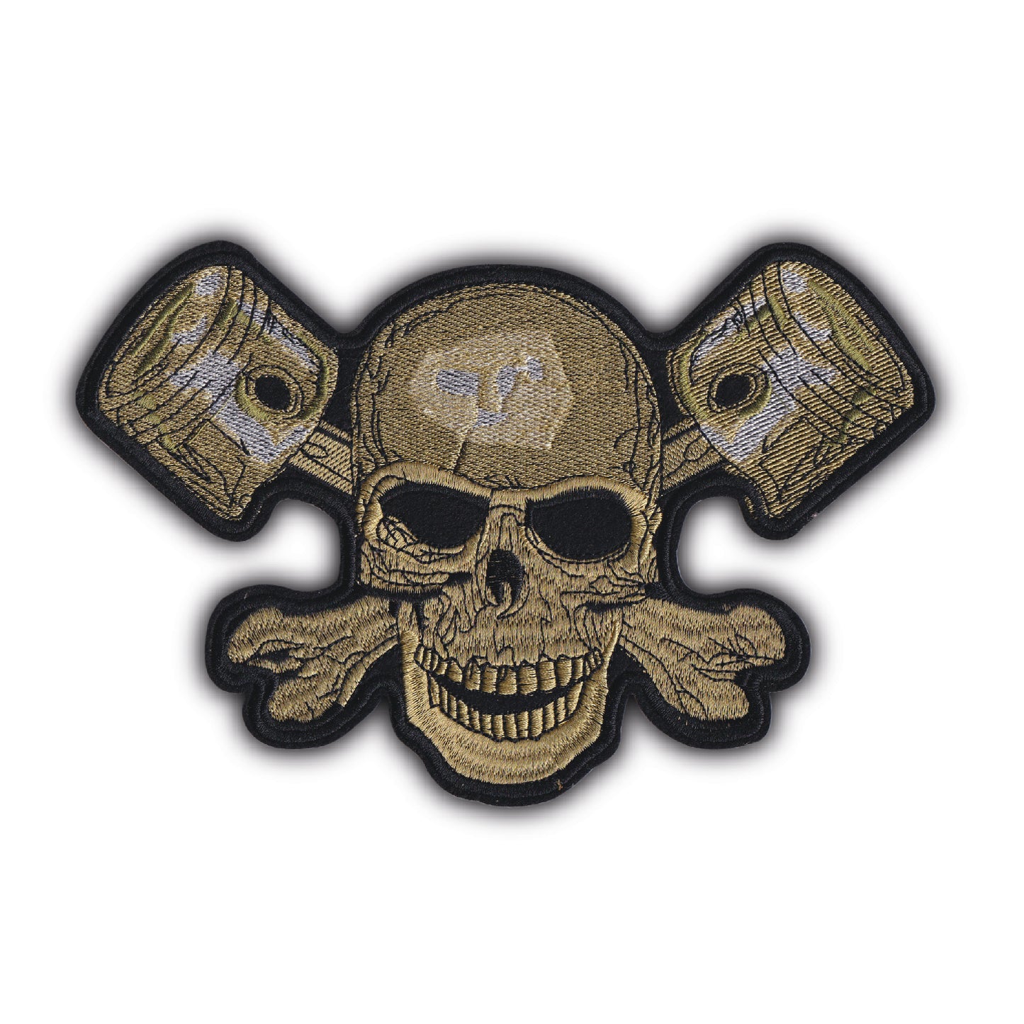 MAXIMUMPATCHES - Grand Ecusson De Dos Patch Brodé Thermocollant - Dim: 21 cm x 14,50 cm - Skull Moto Motard Biker Country Bobber Rock n Roll Rockabilly Crane Café Racer Pistons