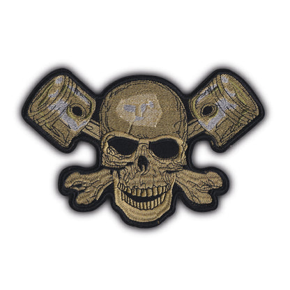 MAXIMUMPATCHES - Grand Ecusson De Dos Patch Brodé Thermocollant - Dim: 21 cm x 14,50 cm - Skull Moto Motard Biker Country Bobber Rock n Roll Rockabilly Crane Café Racer Pistons