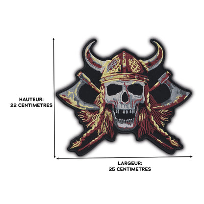 MAXIMUMPATCHES - Grand Ecusson De Dos Patch Brodé Thermocollant - Dim: 22 cm x 25 cm - Viking Haches Skull Moto Motard Biker Country Bobber Rock n Roll Rockabilly Crane Café Racer