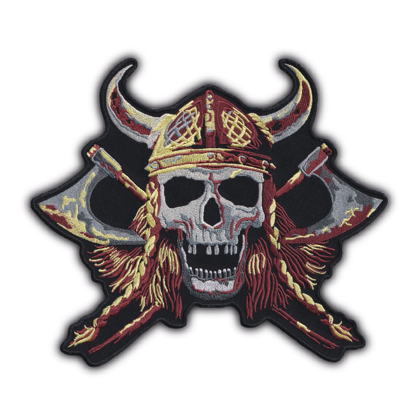 MAXIMUMPATCHES - Grand Ecusson De Dos Patch Brodé Thermocollant - Dim: 22 cm x 25 cm - Viking Haches Skull Moto Motard Biker Country Bobber Rock n Roll Rockabilly Crane Café Racer