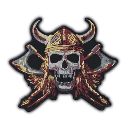MAXIMUMPATCHES - Grand Ecusson De Dos Patch Brodé Thermocollant - Dim: 22 cm x 25 cm - Viking Haches Skull Moto Motard Biker Country Bobber Rock n Roll Rockabilly Crane Café Racer