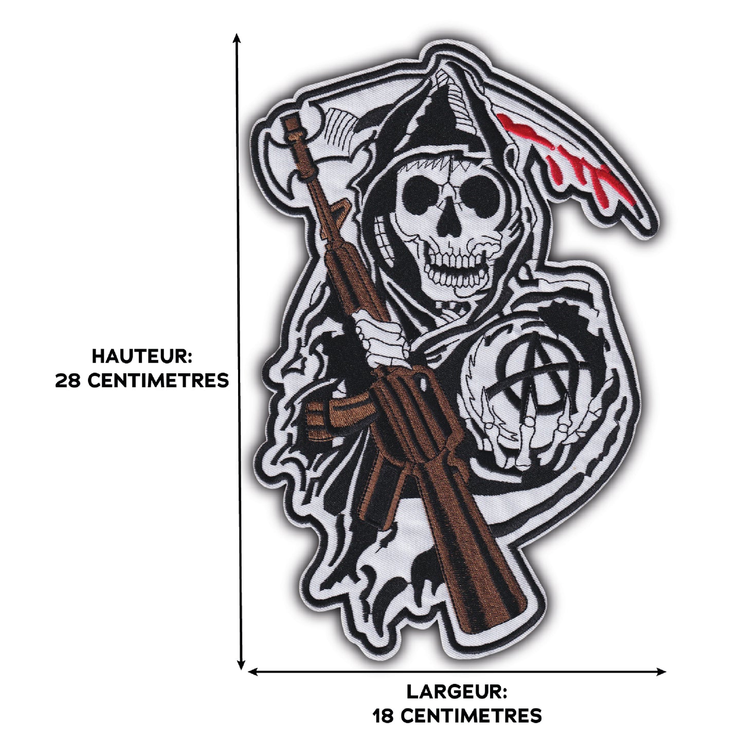 MAXIMUMPATCHES - Grand Ecusson De Dos Patch Brodé Thermocollant - Dim: 28 cm x 18 cm - Soa Série Télévision Skull Moto Motard Biker Country Bobber Rock n Roll Rockabilly Crane Café Racer