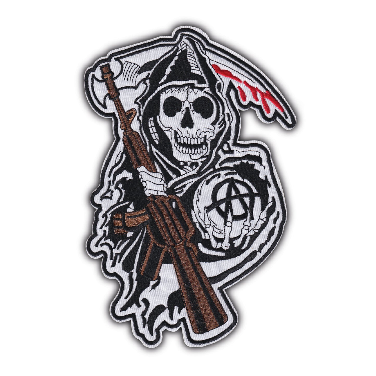 MAXIMUMPATCHES - Grand Ecusson De Dos Patch Brodé Thermocollant - Dim: 28 cm x 18 cm - Soa Série Télévision Skull Moto Motard Biker Country Bobber Rock n Roll Rockabilly Crane Café Racer