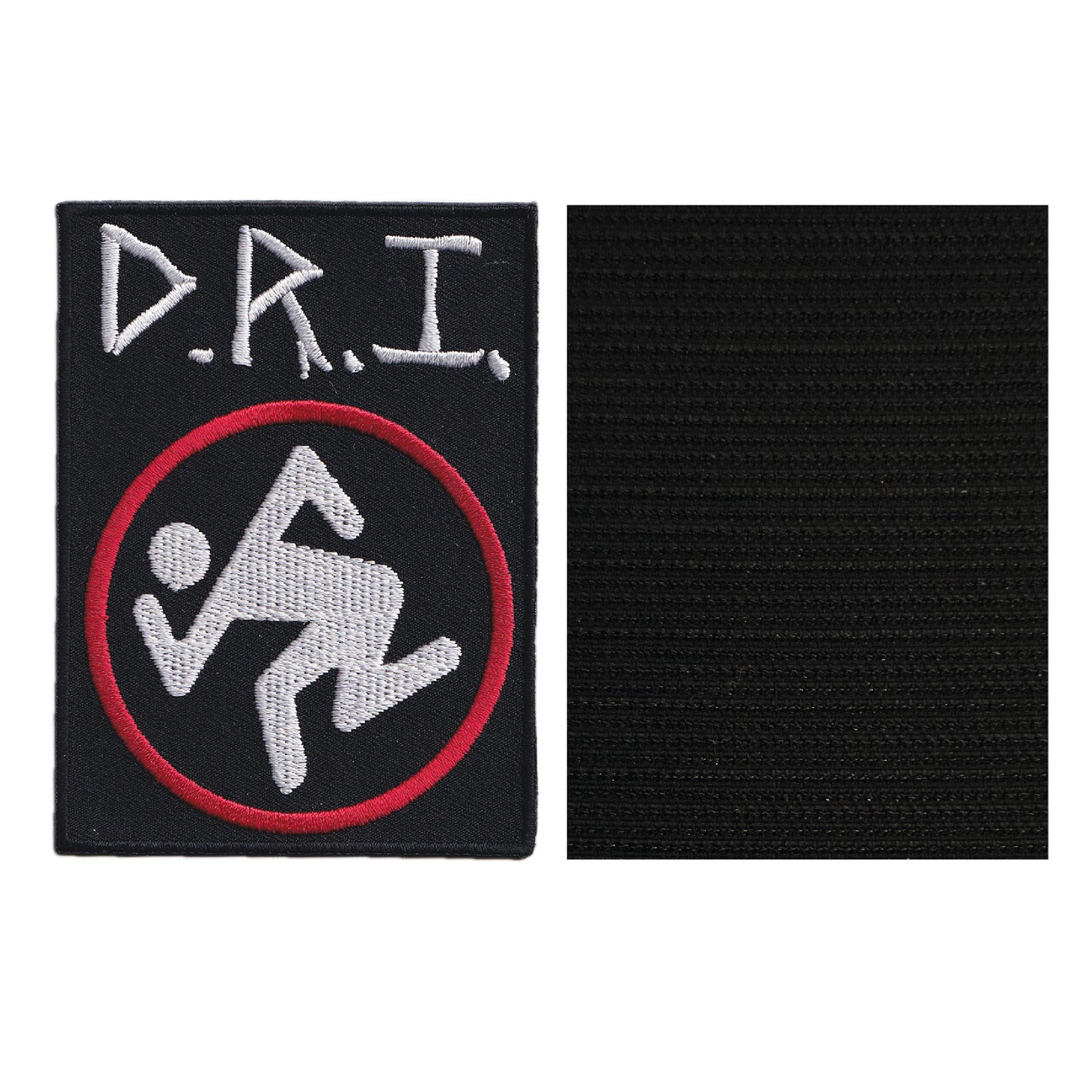 MAXIMUMPATCHES - DRI D.R.I. - 10 cm x 7,5 cm - Ecusson Patch Brodé Avec Scratch Cousu Au Dos + Carré Scratch A Coudre, Face Opposé 10 cm x 10 cm/Groupe Musique Métal Rock Punk Heavy Trash Blues