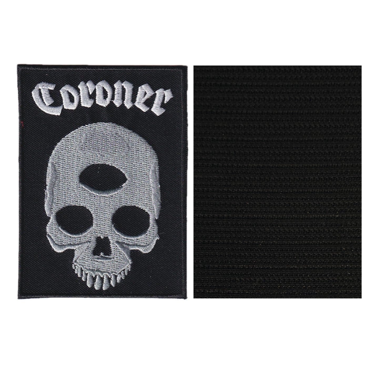 MAXIMUMPATCHES - Coroner - 7,3 cm x 10 cm - Ecusson Patch Brodé Avec Scratch Cousu Au Dos + Carré Scratch A Coudre, Face Opposé 10 cm x 10 cm/Groupe Musique Métal Rock Punk Heavy Trash Blues