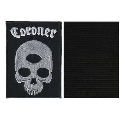 MAXIMUMPATCHES - Coroner - 7,3 cm x 10 cm - Ecusson Patch Brodé Avec Scratch Cousu Au Dos + Carré Scratch A Coudre, Face Opposé 10 cm x 10 cm/Groupe Musique Métal Rock Punk Heavy Trash Blues