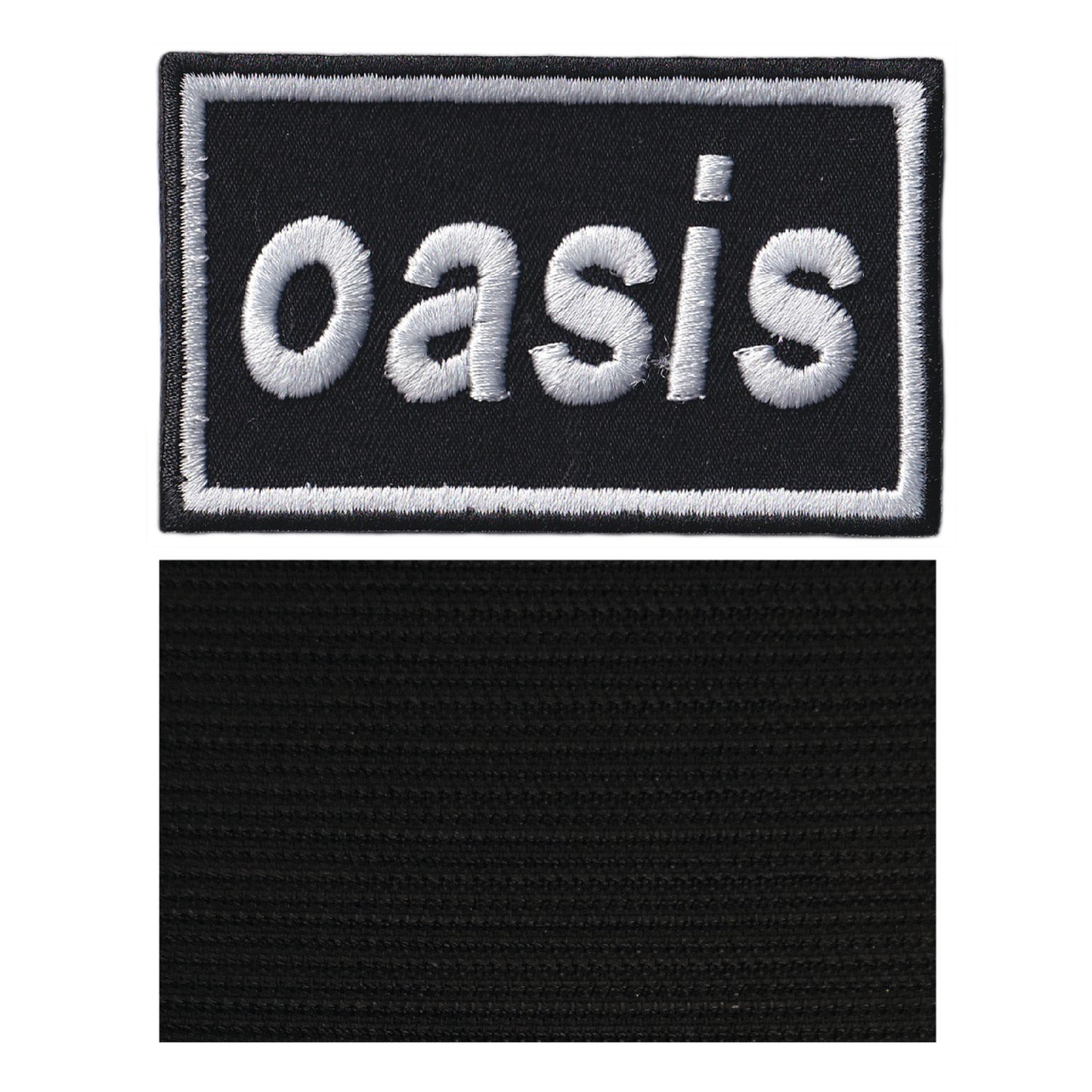 MAXIMUMPATCHES - Oasis - 8 cm x 4,8 cm - Ecusson Patch Brodé Avec Scratch Cousu Au Dos + Carré Scratch A Coudre, Face Opposé 10 cm x 10 cm/Groupe Musique Métal Rock Punk Heavy Trash Blues