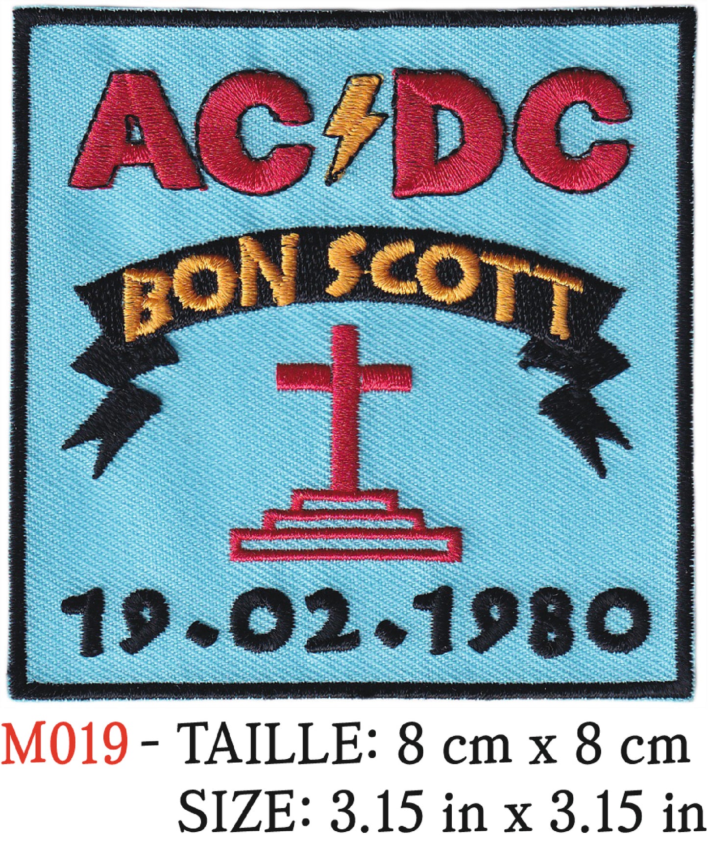 MAXIMUMPATCHES - Écusson Patch Brodé Thermocollant - 8 cm x 8 cm - Bon Scott Ac Dc  Groupe Musique Rock Punk Hard Trash Métal Heavy Psychedelic