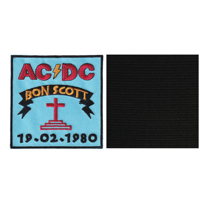 MAXIMUMPATCHES - Acdc Ac Dc Bon Scott - 8 cm x 8 cm - Ecusson Patch Brodé Avec Scratch Cousu Au Dos + Carré Scratch A Coudre, Face Opposé 10 cm x 10 cm/Groupe Musique Métal Rock Punk Heavy Trash Blues